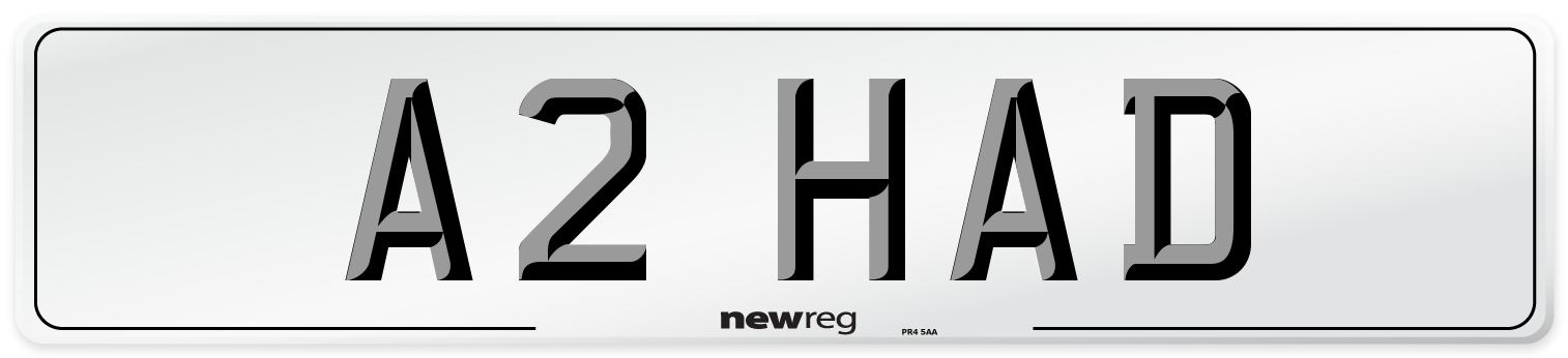 A2 HAD Number Plate from New Reg